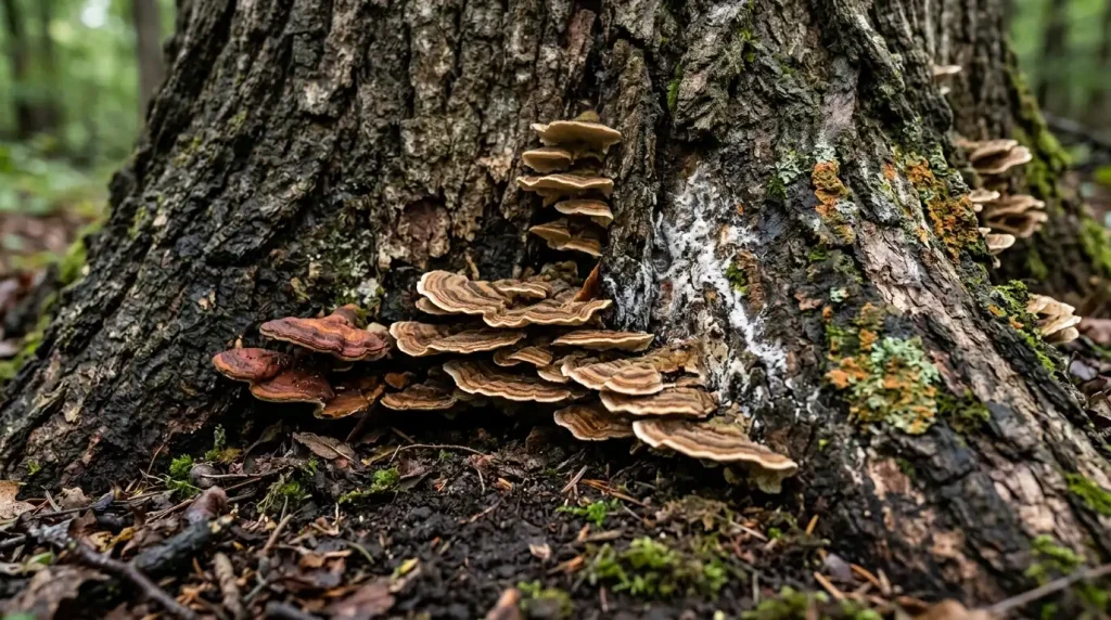 Diseased tree bark with fungal growth at base indicating tree disease in Birmingham Alabama
