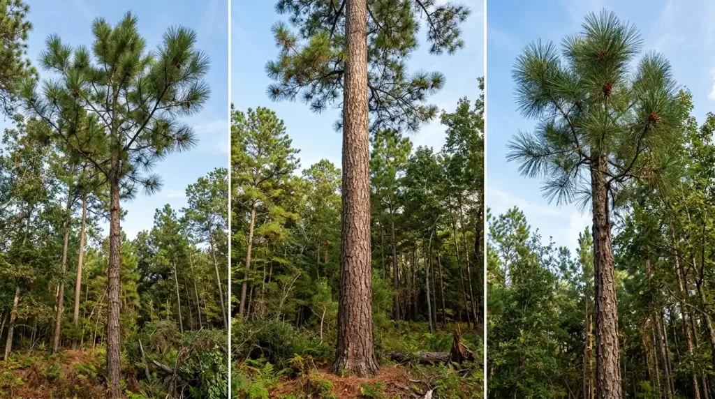 Tall loblolly pine tree with straight trunk and needle clusters in Birmingham Alabama