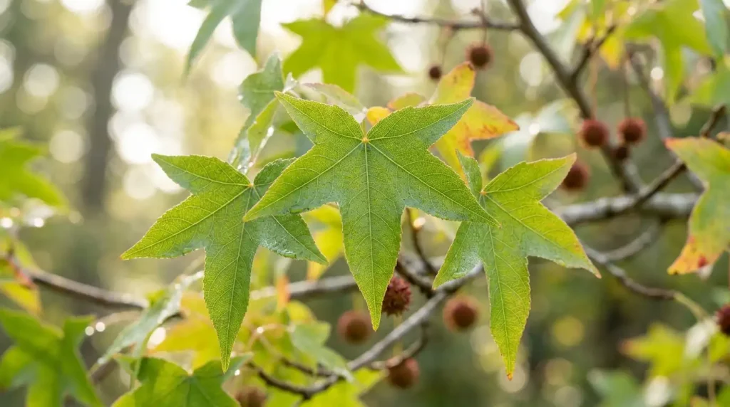 Sweetgum tree leaf or surface roots lifting pavement in Birmingham Alabama yard