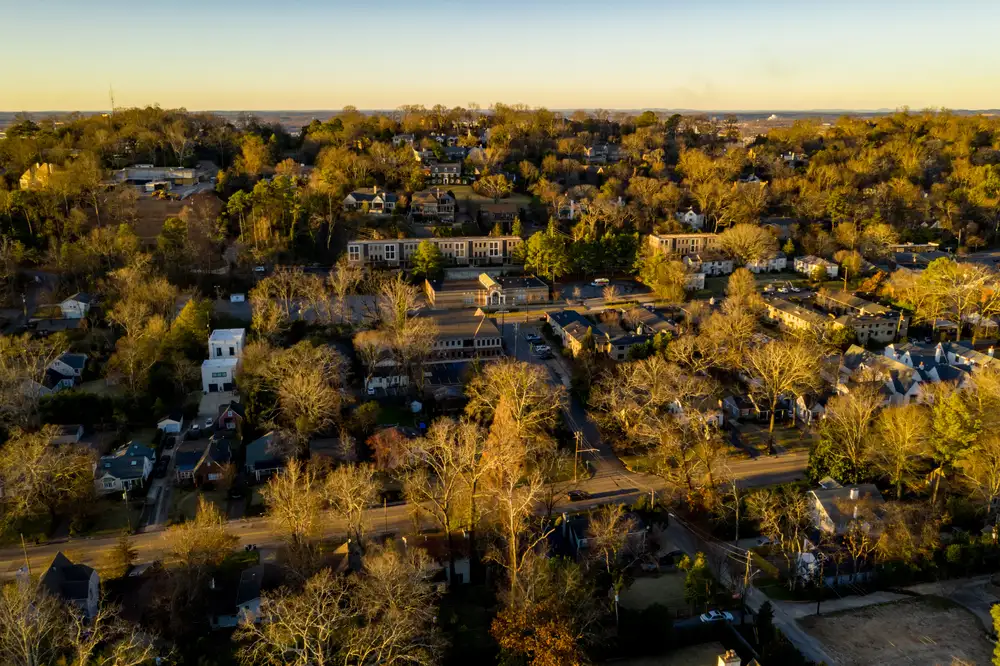 Upscale residential neighborhood Birmingham Alabama representing Shelby County communities served by tree service